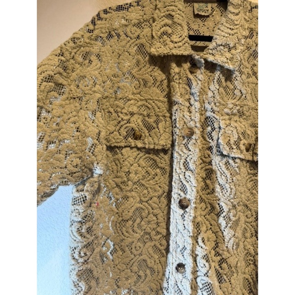 Jaded Gypsy Sweet Whispers Lace Button Down Shirt Sage Green Oversized O/S - Picture 2 of 8